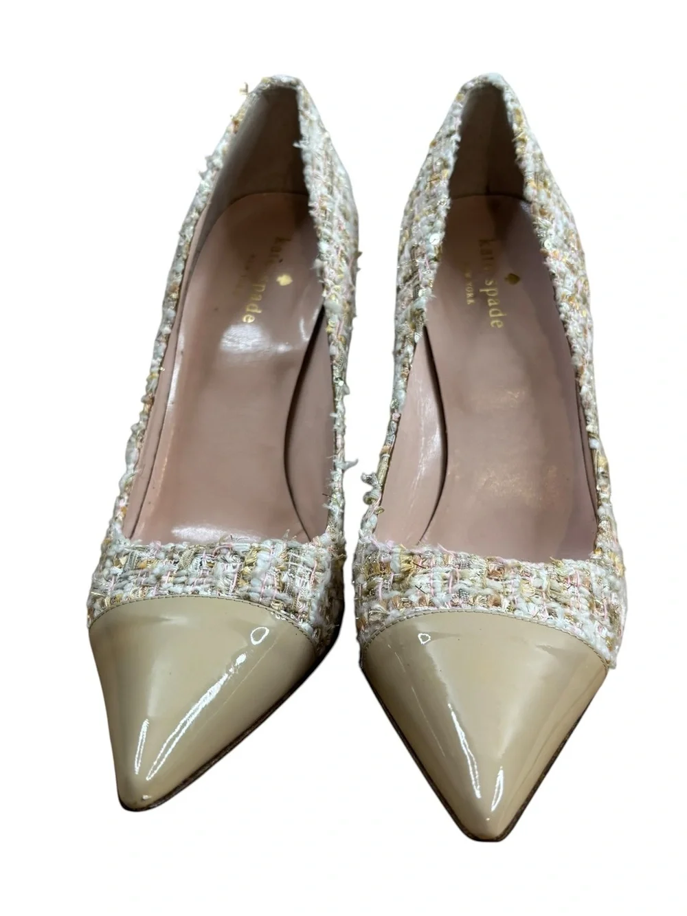 Kate Spade New York heels Stiletto pointed toe pump tweed patent leather Sz 7.5B